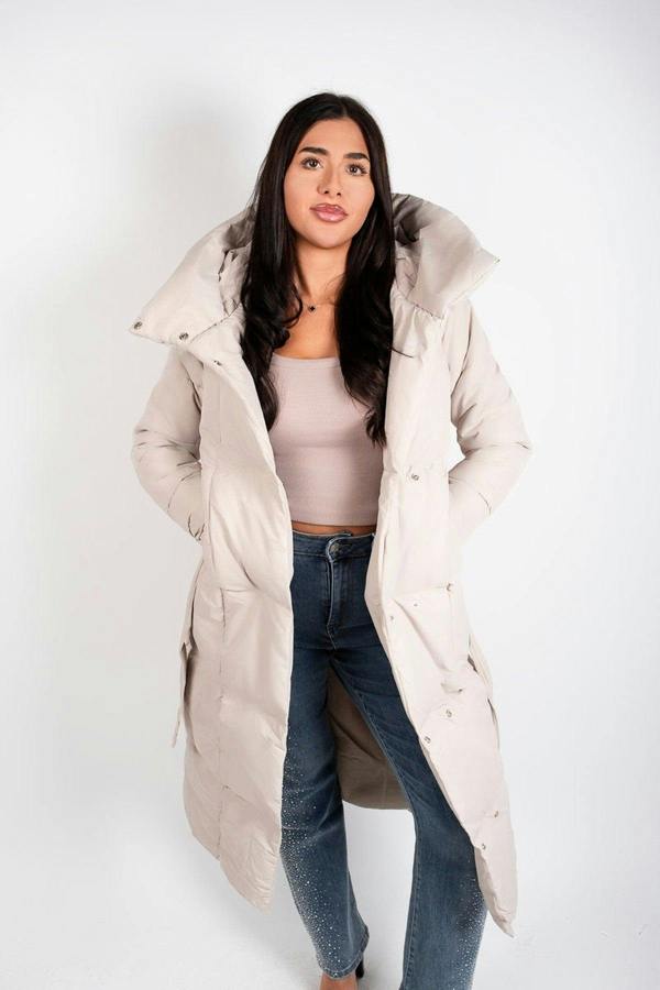 Velina Longline Puffer Coat With Belted Waist - Black