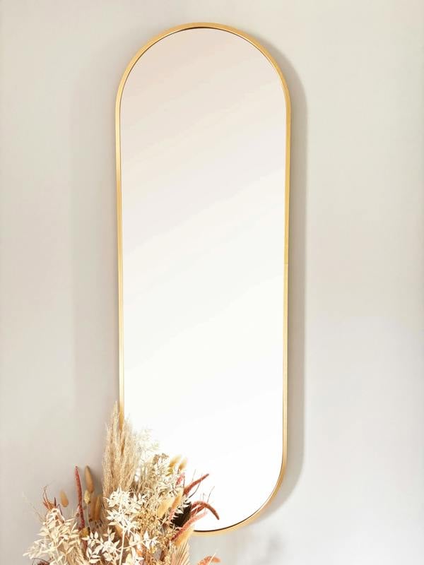 Downton Interiors LED Backlit Gold Modern Tall Metal Frame Oval Wall Mirror - 120cm