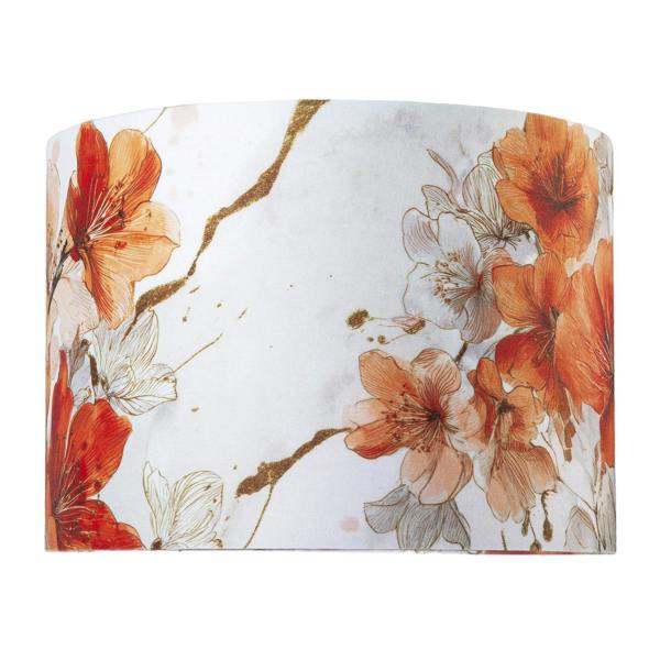Orange and Gold Floral Watercolour Fabric Lamp Shade with Inner Lining Image 4