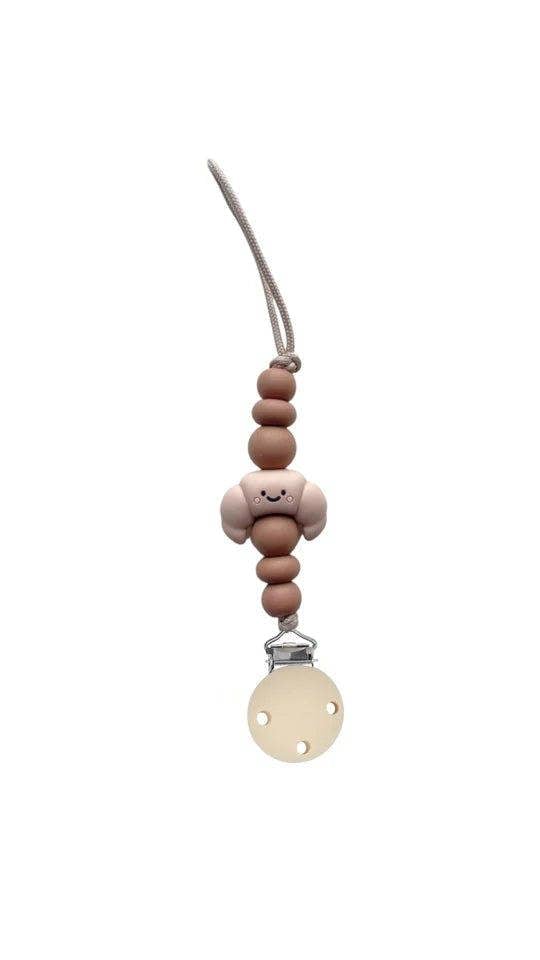Chewies & More Chewies&more - Newborn Silicone Pacifier Teething Clip - Croissant - Latte