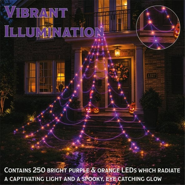 Scotts of Stow Fxlab Orange and Purple LED Spider Web Lights Outdoor with Hooks Stakes and Timer