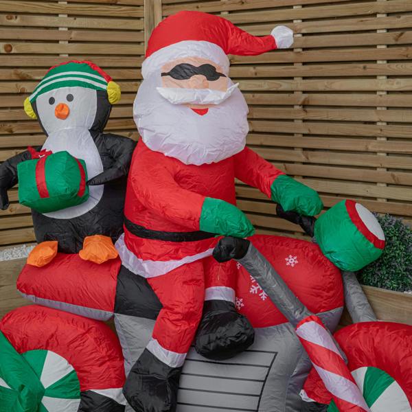 Samuel Alexander 1.8m (6ft) Light up Santa with Penguin on Motorbike Christmas Inflatable with LEDs