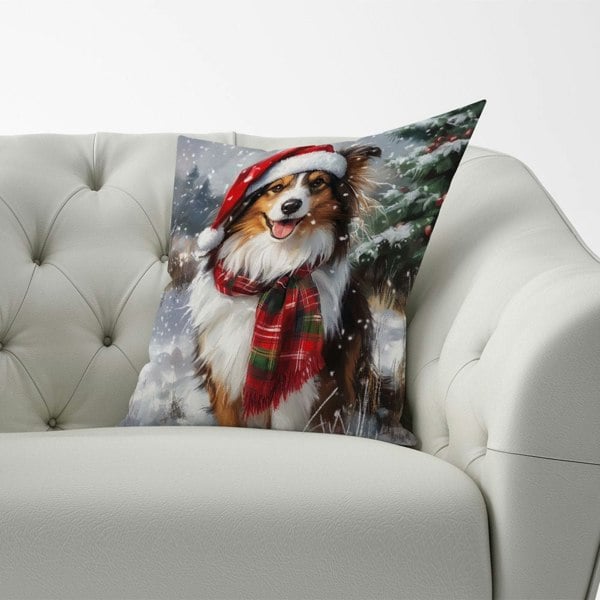 Warren Reed Snowy Christmas Shetland Sheepdog Cushion