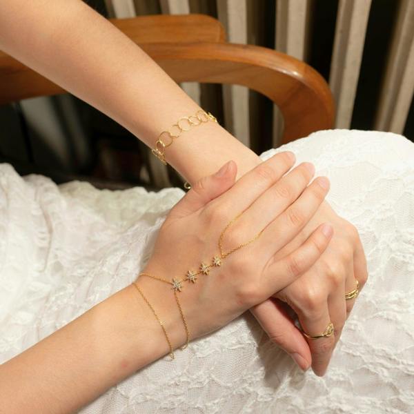 Spero London Stars Of Universe Sterling Silver Gold Plated Hand Chain Ring