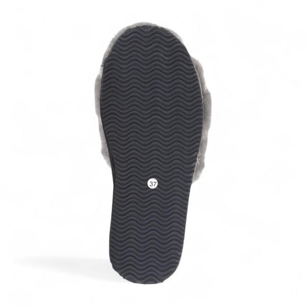 Infinity Leather Women's Sheepskin Slippers Grey Warm Winter Fur Sliders - Nordic