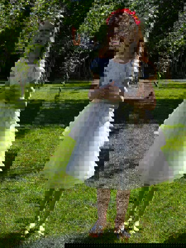 GWD Ribbon Belle Sequin Layered White Party Dress