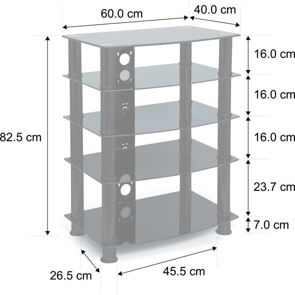 Centurion Supports Galago 5-Shelf Premium Black Glass with Silver Legs AV Rack