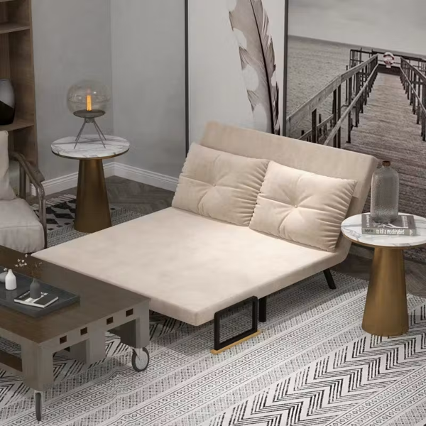 4-in-1 Velvet-Feel Double Sofa Bed, with Pillows - Beige