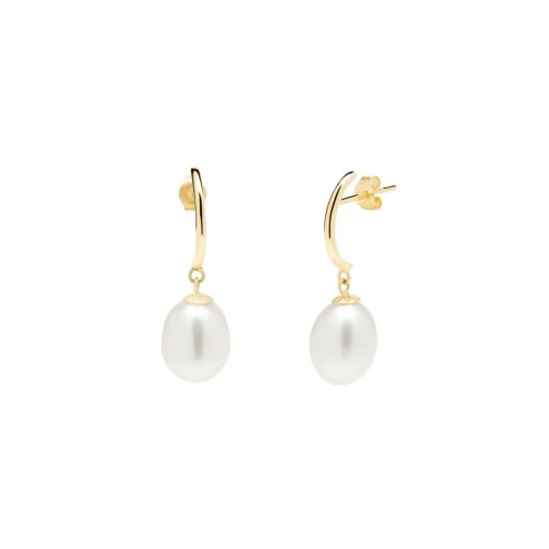 Spero London 9ct Solid Gold Semi - Hoop Pearl Stud Earrings
