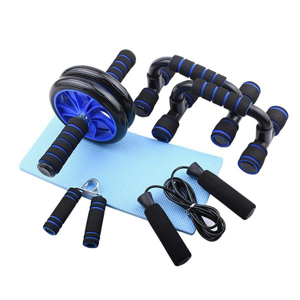 ENER-J 5 in 1 Home Training Ab Roller Wheel Kit Equipment, Fitness Invention Ab Roller Wheel Kit with Push-Up Bar Jump Rope, With Knee Pad