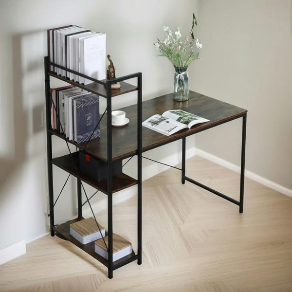 Rafaelo Mobilia Indusrial 4 Tier Computer Desk WithShelves Rustic Brown