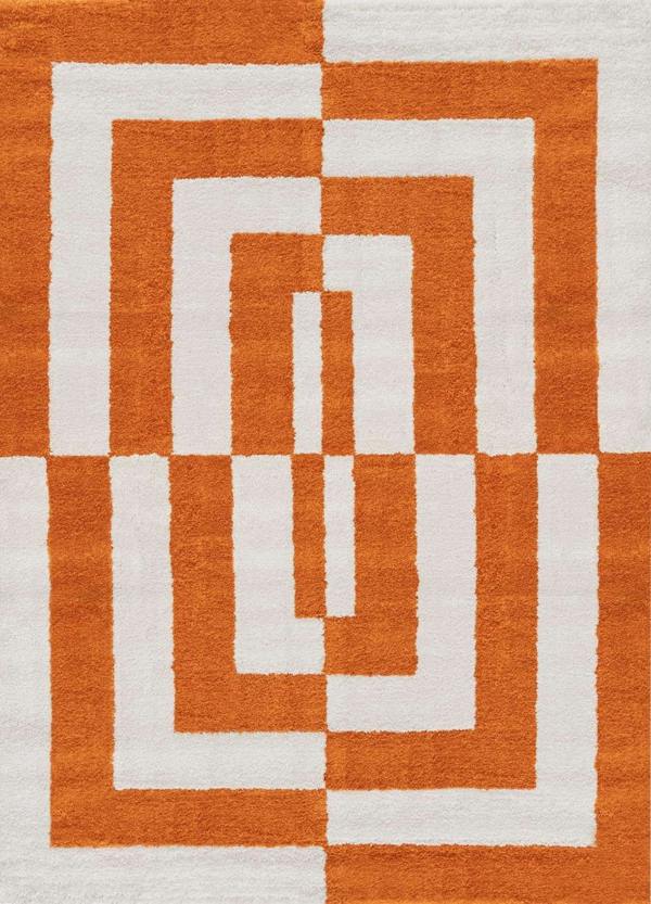 Rug with orange and white geometric pattern