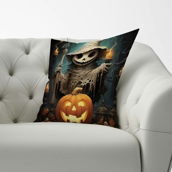 Warren Reed Creepy Ghost With Pumpkins Cushions