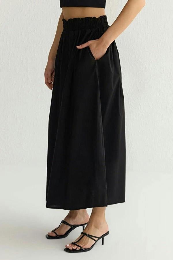 WOVCOR Flared Maxi Elastic Waist Woven Skirt