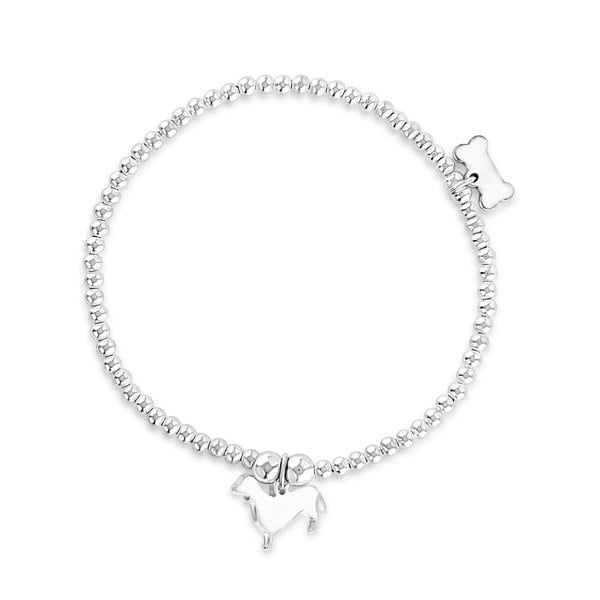Dachshund Silhouette Silver Ball Bead Bracelet - Personalised - MYLEE London