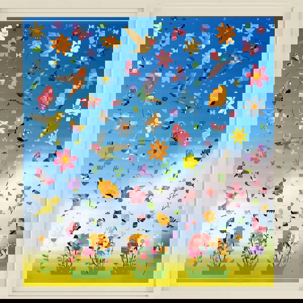 WALPLUS C2WSW022 - Huge Hummingbirds with Butterflies In The Meadow Of Flowers Window Clings - WSW3003 + WSW6009