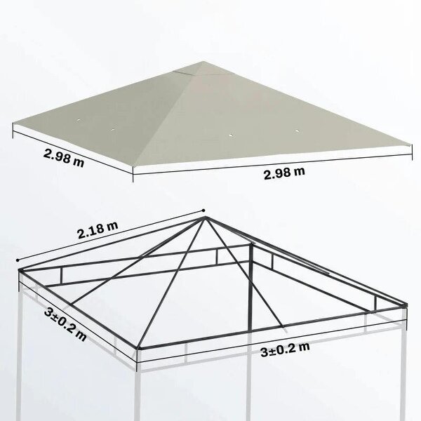 3 x 3(m) Gazebo Canopy Replacement, for 01-0867 - Light Grey