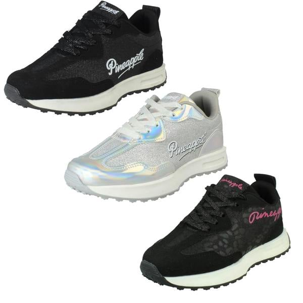 Pineapple Girls Pineapple Sparkly Glitter Casual Lace Up Trainers H2682