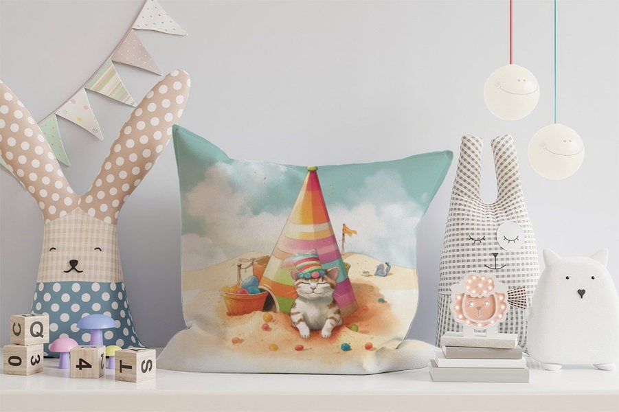 Warren Reed Cat On A Beach Holiday Cushions