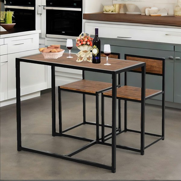 Rafaelo Mobilia Industrial 3-Piece Dining Rustic Table Set