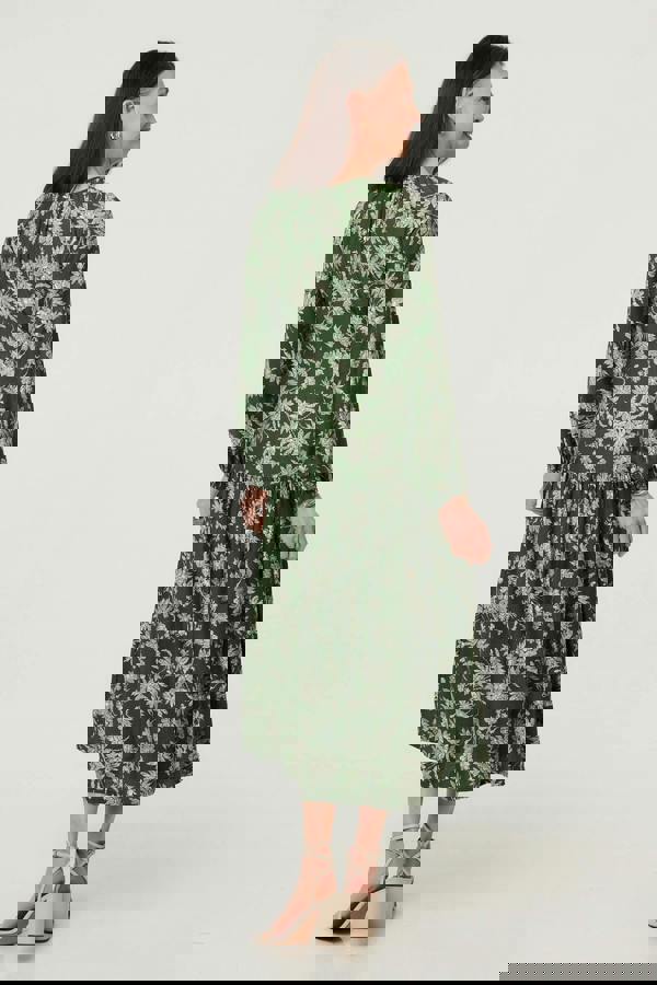 Green | Floral Long Sleeve Tie Neck Maxi Dress