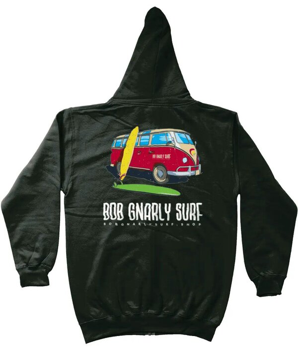 Bob Gnarly Surf Zipped Hoodie Wave Hunt - Charcoal
