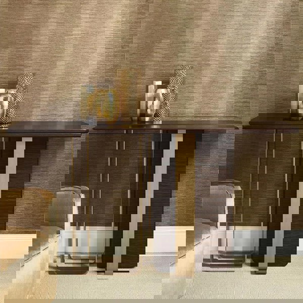 Detail view of Barbican Console Table, Gold And Rosewood with console table with gold