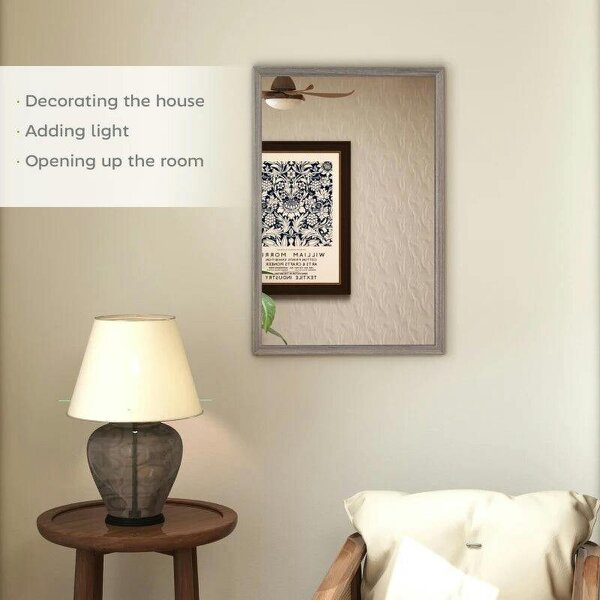 Bobobiy Wall Bathroom Mirror, 40 x 60 cm Wall-Mounted Mirror for Living Room, Bedroom, Hallway, Grey