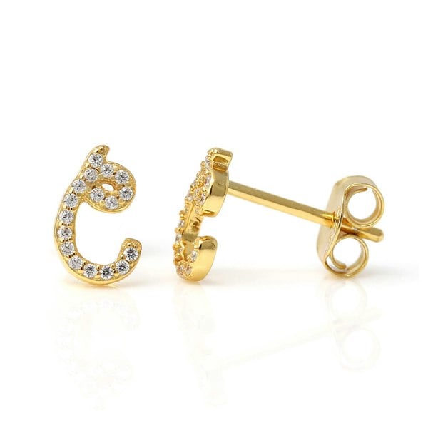 Say It With Luxe CZ Initial Earrings - Yellow Gold Plated