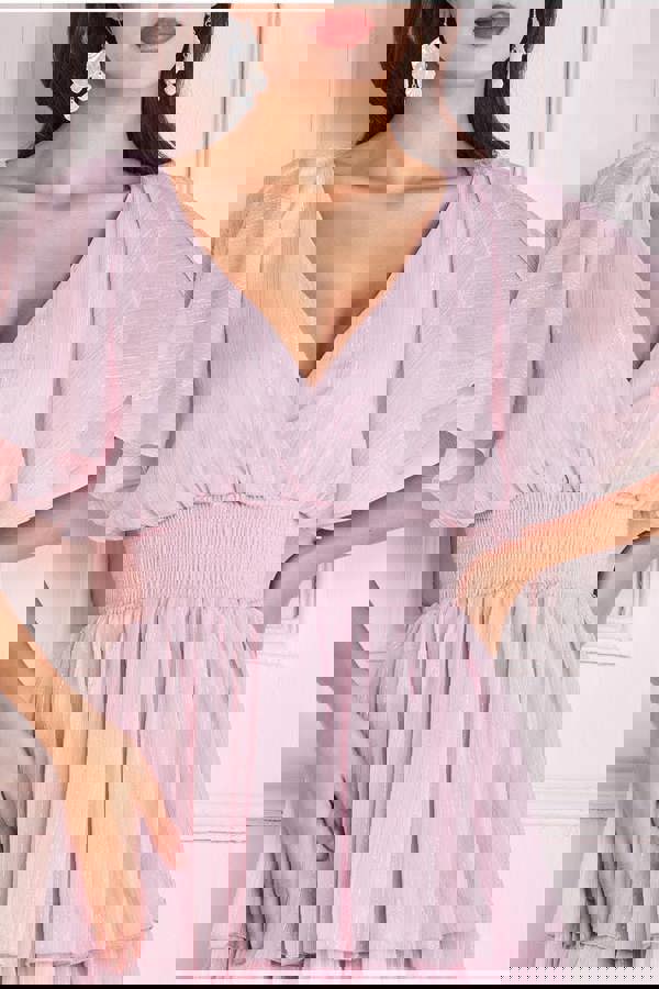 Plain Lurex Chiffon Tiered Dress - Pink DR3905QZ