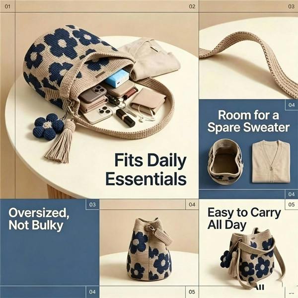 Leaper Hand-Crocheted Floral Shoulder Bag