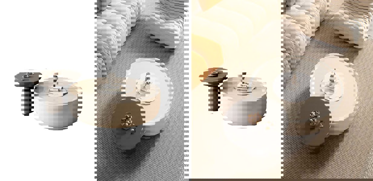 Cenhelm Nesting Coffee Table Set, Cream And Black-Rit Concept-Rit Concept