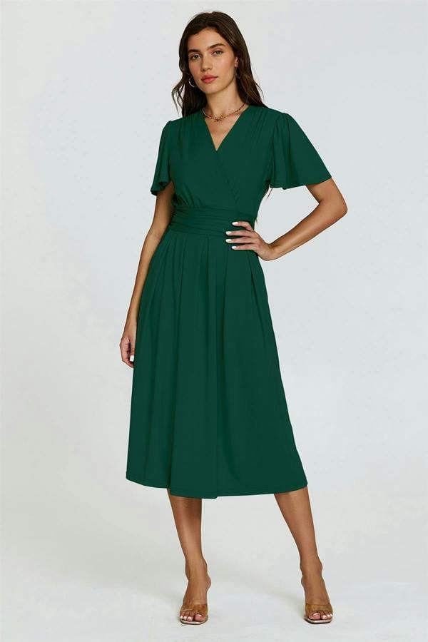 FS Collection Angel Sleeve Jersey Midi Dress In Dark Green