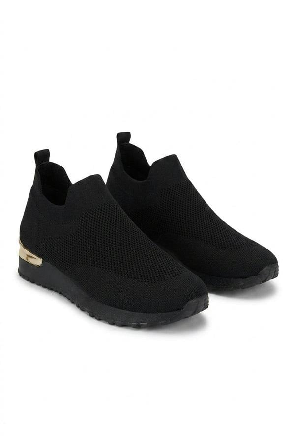 Lauren Lightweight Knitted Slip On Trainers - All Black_wb