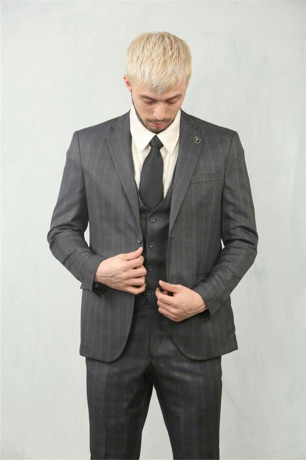 Infinity Leather Men's 3 Piece Prince Of Wales Charcoal Suit Workwear