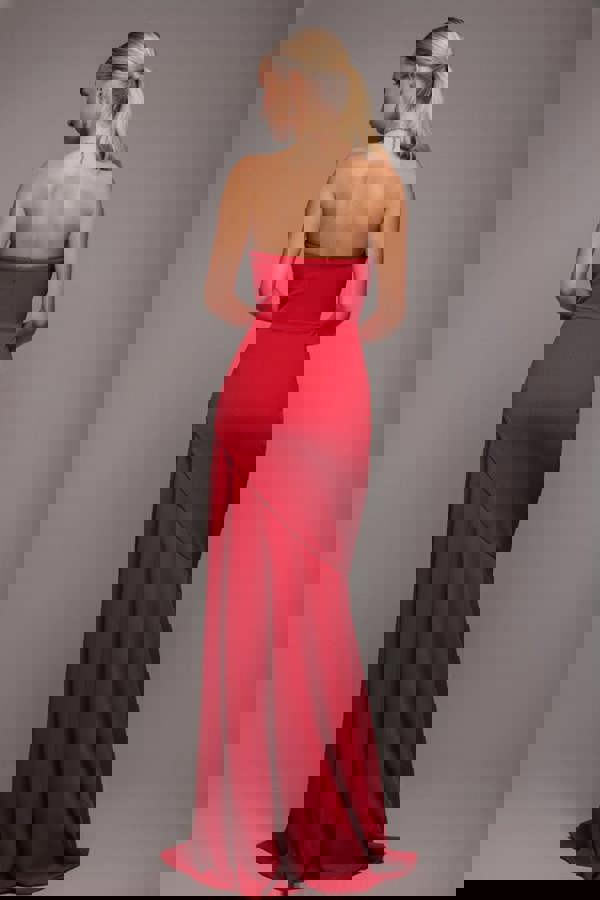 Scuba Crepe Bandeau Maxi With Diamante Necklace - Red DR4271