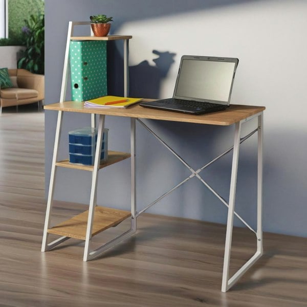 Rafaelo Mobilia Industrial 3 Shelf Computer Desk Brown