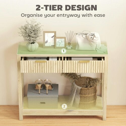 Wyld Haus Kesoyo 90cm Wooden Natural Fluted Drawer Console Table With Lower Shelf