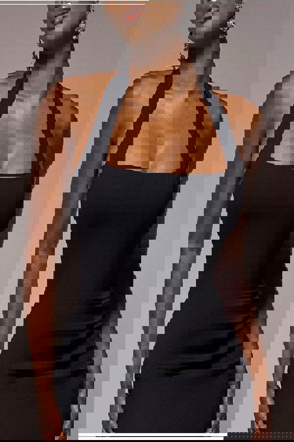 Halter Neck Puff Hem Mermaid Midaxi Dress - Black DR4747