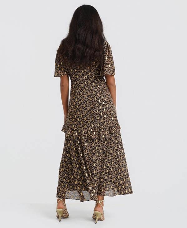 Ruffle Animal Foil Midi Dress back