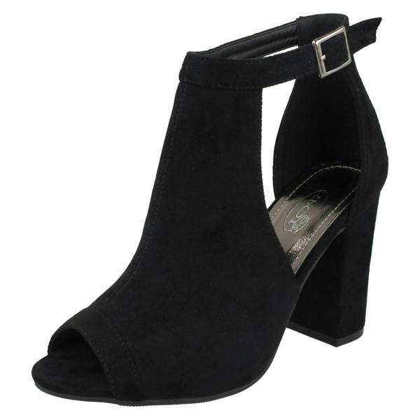 Spot On Ladies Spot On Mid Chunky Heel Covered Vamp Sandals