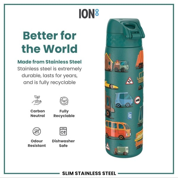ION8 Leak Proof Slim Water Bottle, Stainless Steel, Automobiles, 600ml (20oz)