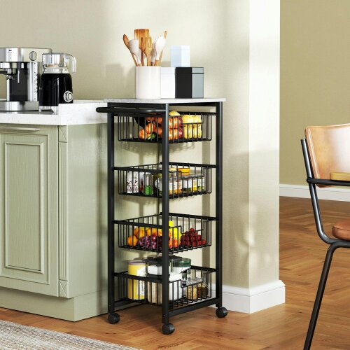Wyld Haus Fimado Metal Grey And Black 4 Basket Mobile Kitchen Trolley With Locking Wheels