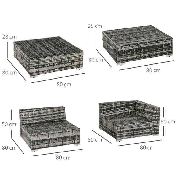 Wyld Haus Nona Rattan Grey 8 Seater Outdoor Sofa Coffee Table Set With Cushions