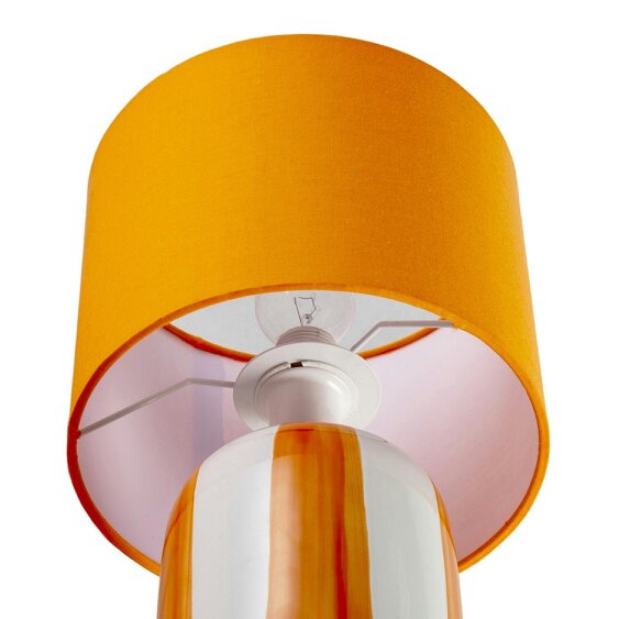 Happy Homewares Hand Brushed Orange Striped Ceramic Table Lamp with Drum Fabric Shade