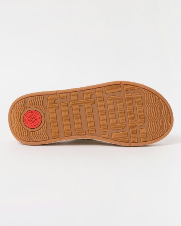 FitFlop Womens F-Mode Espadrille Leather Flatform Cross Slides - Platino 675