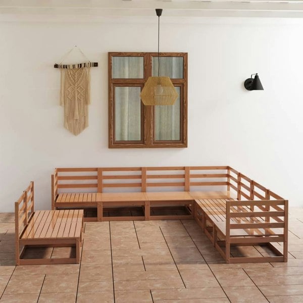 Berkfield 9 Piece Garden Lounge Set Honey Brown Solid Pinewood