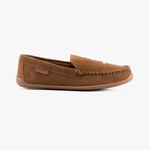 Polo Ralph Lauren BRENAN BEAR Mens Moccasin Slippers Brown