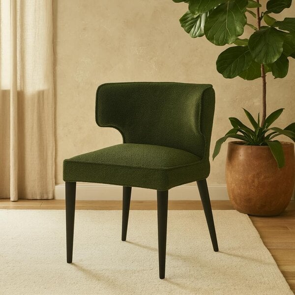 Wyld Haus Mirmande Mid Century Upholstered Curved Green Dining Chair with Wooden Legs