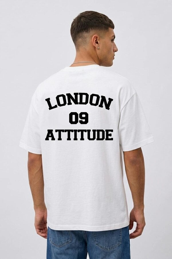 London Attitude Oversized Heavyweight T-Shirt with Varsity Back Print